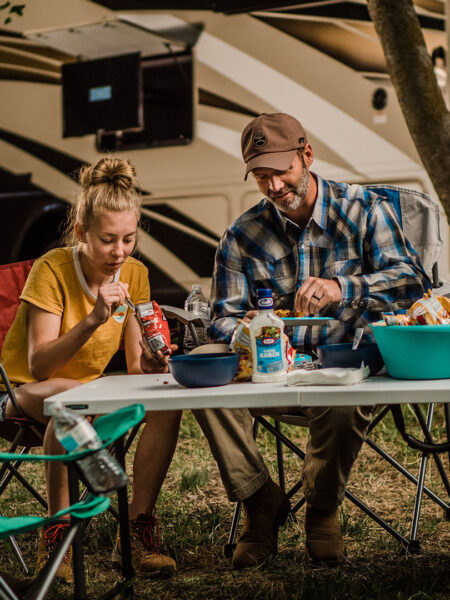 eating food at table camping